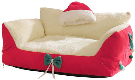 Produktbild von Ledander Tierbett Katzensofa, Weihnachtsstuhl mit Weihnachtsmannmütze,