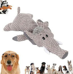 Ledander Tierkuscheltier Hundespielzeug Interaktives Quietsch-Kauspielzeug aus Plüsch, Zerstörungsresistenter Cord-Stoff Wolf/Löwe/Elefant – Bild 1 von 5