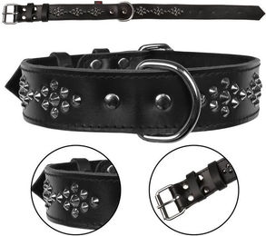 Produktbild von Lederhalsband mit Nieten 40mm/67cm Schwarz