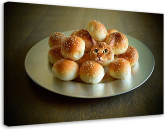 Produktbild von Leinwandbild Brötchen Katzenfutter 60x40 orange