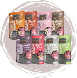Produktbild von Leonardo Catfood Leonardo Frischebeutel Bundle - 8x85g verschiedene Sorten im Mixpaket Mix 2 (Ente, Fasan, Geflügel, Fleischmenü, Kaninchen, Kalb, Lamm & Wild)