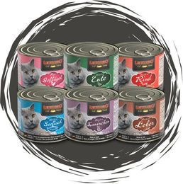 Produktbild von Leonardo Catfood Nassfutter Mix - Rind, Ente, Geflügel Pur, Leber, Kaninchen & Seefisch 6x200g, Nassfutter für: Katzen