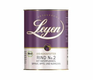 Produktbild von Leyen Bio Nassfutter für Hunde Rind mit Haferfl., Spinat u. Apfel - 400g