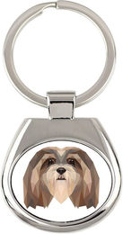 Produktbild von Lhasa Apso geometrischer Schlüsselanhänger mit Foto und Aufschrift Art-Dog weiß