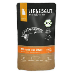 Produktbild von Liebesgut Katzennassfutter Bio Lachs mit Apfel und Karotte 12x100g