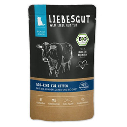 Produktbild von Liebesgut Katzennassfutter Junior Bio Rind mit Kokosflocken und Obst 100g