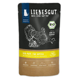 Produktbild von Liebesgut Katzennassfutter Sensitiv Bio Pute mit Karotte und Amaranth 100g