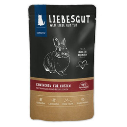 Produktbild von Liebesgut Katzennassfutter Sensitiv Kaninchen mit Mangold und Reisflocken 100g