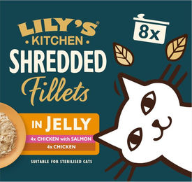 Produktbild von Lily's Kitchen Shredded Fillets für Katzen 8 x 70 g - Mixpaket in Gelee (2 Sorten)
