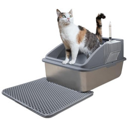 Produktbild von LINUMA Edelstahl-Katzentoilette mit Deckel und Spritzschutz