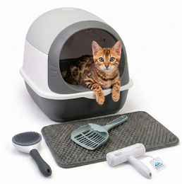 Produktbild von LINUMA Katzentoilette Katzenklo mit Deckel, Streumatte und Schaufel abnehmbar auch offen, Katzenklo auch offen nutzbar inkl. Katzenstreumatte und Schaufel
