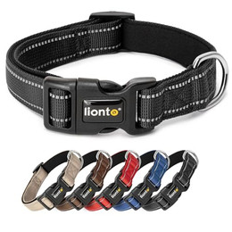 Produktbild von lionto Hundehalsband aus strapazierfähigem Nylon, Größe XL, gepolstert, 360° reflektierend, Klickverschluss, schwarz
