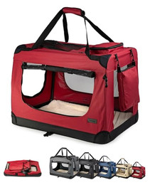 Produktbild von lionto Hundetransportbox faltbar für Reise & Auto, 90x61x65 cm, mit Tragegriffen und Decke für Katzen & Hunde bis 22 kg, dunkelrot