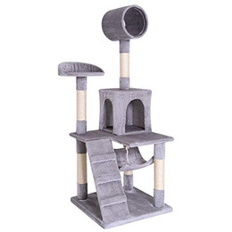 Produktbild von lionto Kratzbaum für Katzen mit Hängematte und Tunnel, Höhe 133 cm, hellgrau
