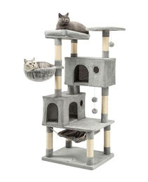 Produktbild von lionto Kratzbaum für Katzen mit Plüschbällen, Hängematten und Sisalseil, Höhe 140 cm, hellgrau