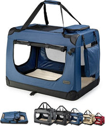 lionto Tiertransportbox für Katzen, leicht und komfortabel aus Textil bis 10 kg, 50x36x34 cm, dunkelblau – Bild 1 von 5