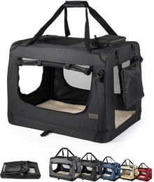 lionto Tiertransportbox für Katzen, leicht und komfortabel aus Textil bis 12 kg, 60x42x44 cm, schwarz – Bild 1 von 5