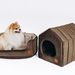 Produktbild von LokiLux Handgefertigtes Schlafset für Katzen und Hunde aus hochwertigem Velours - Braun