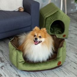 Produktbild von LokiLux Handgefertigtes Schlafset für Katzen und Hunde aus hochwertigem Velours - Grün