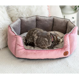 Produktbild von LokiLux kuscheliges Muschelbett für Katzen und Hunde „Charly“ - M , Grau und Pink