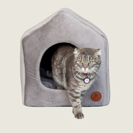 Produktbild von LokiLux Luxus Katzen- und Hundehaus aus Velours „Tom“ - L , Grau