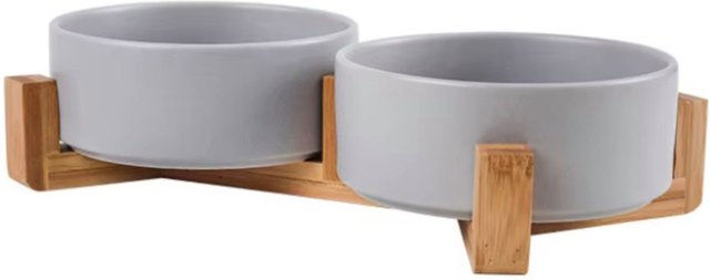 Produktbild von lous Futternapf aus Keramik mit Bambusständer