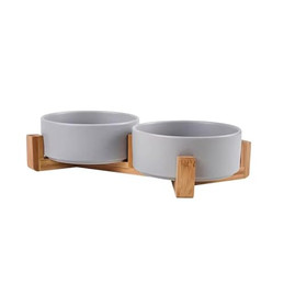 Produktbild von Lous Keramik Fressnapf mit Bambusständer - 2 x 450 ml