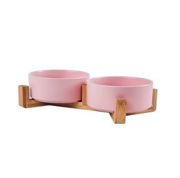 Produktbild von Lous Keramik Fressnapf mit Bambusständer - 2 x 450 ml