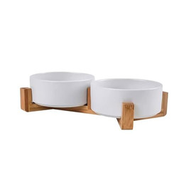 Produktbild von Lous Keramik Fressnapf mit Bambusständer - 2 x 450 ml