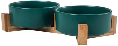Produktbild von Lous Keramik Fressnapf mit Bambusständer - 2 x 450 ml