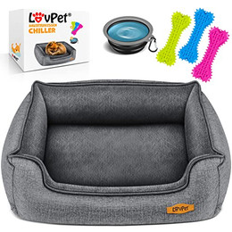 Produktbild von Lovpet® Hundebett Chiller mit Napf und 3 Kauknochen