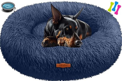 Produktbild von Lovpet® Hundebett Hundekissen Katzenbett Bagel, Waschbar, Inkl. Napf + 3 Kauknochen - 120 cm