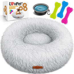 Produktbild von Lovpet® Hundebett Hundekissen Katzenbett Bagel Waschbar inkl. Napf und 3 Kauknochen - 80 cm