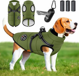 Produktbild von LOVPET® Hundejacke Hundemantel mit Geschirr, inkl. 45 Stück Kotbeutel + Spender, Hunde Winterweste gefüttert wasserdicht, Gepolsterte Weste Mit Brustgurt, Reflektoren, D-Ring