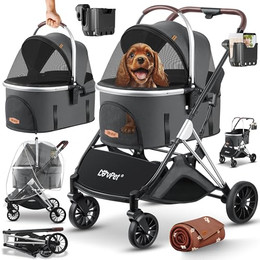 Produktbild von Lovpet Hundewagen 3in1 Hundebuggy bis 20kg faltbar mit Transporttasche und Regenschutz