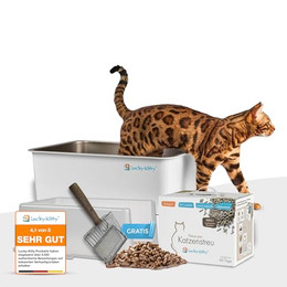 Produktbild von Lucky-Kitty Katzenklo Edelstahl XXL mit Deckel, Streu & Schaufel - 6 kg