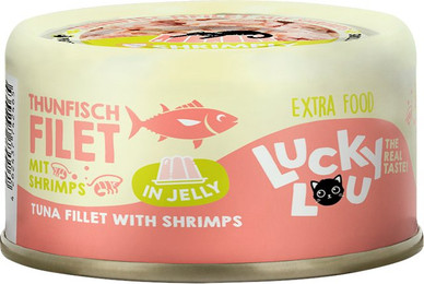 Produktbild von Lucky Lou Extra Food in Jelly Thunfischfilet mit Shrimps - 12 x 70 g