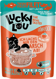 Lucky Lou Extra Food Pouch Thunfisch & Lachs in Broth - 12 x 70 g – Bild 1 von 4