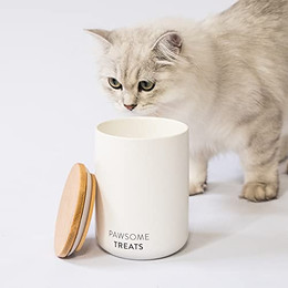Produktbild von LucyBalu Luftdichte Katzenfutter- und Leckerlidose aus Keramik mit Bambus-Deckel