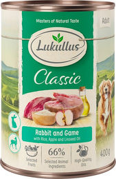 Produktbild von Lukullus Naturkost Einzeldose 1 x 400 g - Kaninchen, Wild, Naturreis, Apfel, Leinöl