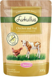 Produktbild von Lukullus Naturkost Junior Getreidefrei Frischebeutel 6 x 300 g - Huhn & Kalb