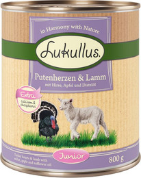 Produktbild von Lukullus Naturkost Junior Putenherzen & Lamm - 6 x 800 g