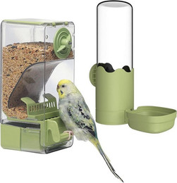 Produktbild von LuxusKollektion Automatischer Vogelfutterspender und Wasserspender Set mit Sitzstange - 550 ml