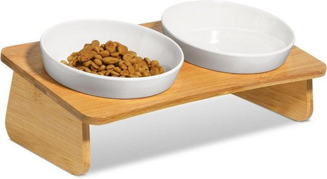 Produktbild von LuxusKollektion Erhöhter 15° Katzennapf mit Bambusständer und 2 Schüsseln