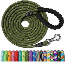 Produktbild von LuxusKollektion Hunde-Halsband Schleppleine Trainingsleine Laufleine Karabiner Dunkelgrün 3M x 8mm