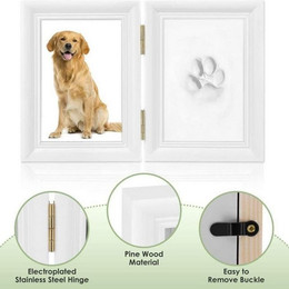 Produktbild von LuxusKollektion Hundekäfig Pfotenabdruck Set 3D Gipsabdruck Holz Bilderrahmen Weiß