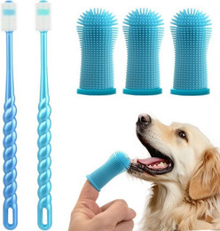 Produktbild von LuxusKollektion Hundezahnbürste Fingerling Silikon 5er Pack Hellblau