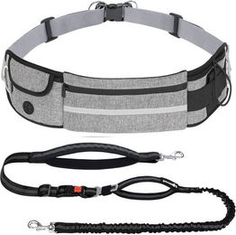 LuxusKollektion Joggingleine Joggingleine Hunde mit Bauchgurt und Gürteltasche Grau Reflexstreifen – Bild 1 von 5