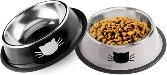 Produktbild von LuxusKollektion Katzen-Futternapf Set 2 Stück Edelstahl rutschfest grau/schwarz - 2 x 250 ml