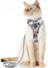 Produktbild von LuxusKollektion Katzen-Halsband Katzengeschirr und Leine Set Fluchtsicher Verstellbar Grau M 28-46cm